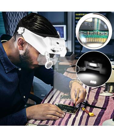 Headband Magnifier with LED Light 1X to 14X  SUNJOYCO Handsfree Head Mount Magnifying Glass Visor Headset Loupe Tools for Professional Jewelry Close Work Sewing Crafts Reading Repair  with 5 Lenses - Buy Online on SooperMarket.com