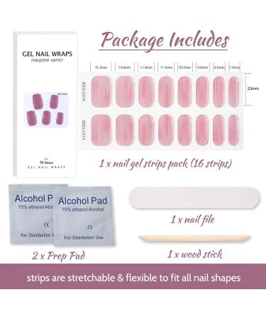 16 PCs Purple Gel Nail Polish Stickers - Full Wraps & Cured Nail Strips for Women | BSG-0314 Hellrosa Glitter - Buy Online on SooperMarket.com
