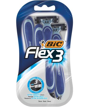 BIC Flex 3 Triple Blade Razor Blades for Men With Moving Blade Heads for a Close and Soft Shave Pack of 4 4 count (Pack of 1)