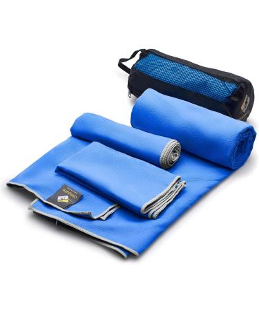OlimpiaFit Quick Dry Towel - 3 Size Pack of Lightweight Microfiber Travel Towels w/Bag - Fast Drying Towel Set for Camping, Beach, Gym, Backpacking, Sports, Yoga & Swim Use Navy