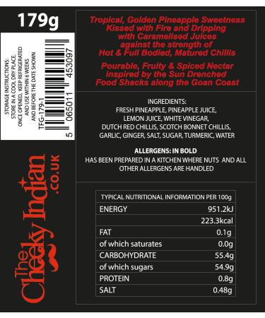 The Cheeky Indian Fruity Goan Hot & Sweet Indian Style Sauce Tropical Golden Pineapple Sweetness with Tangy Caramelised Juices Made With Fresh & Quality Ingredients in Small Batches in UK 179g The Fruity Goan - Buy Online on SooperMarket.com