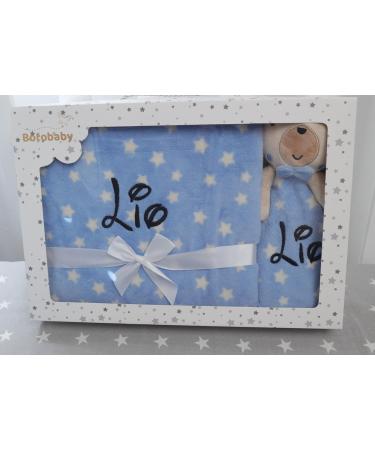 BotoBaby Personalized Baby Gift Set - Custom Embroidered Blanket & Comforter for Birth/Baptism - Blue Teddy Bear - Buy Online on SooperMarket.com