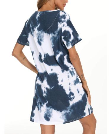 ENJOYNIGHT Women's Short Sleeve Nightdress - Tie Dye Nightshirt for Nursing and Breastfeeding in Navy - Buy Online on SooperMarket.com