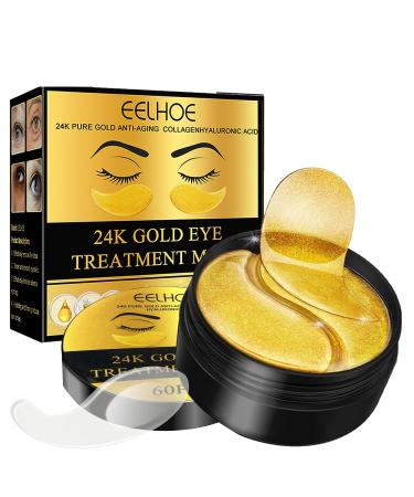 24K Gold Eye Mask Under Eye Gel Patches and Collagen Eye Patches are suitable for puffy eyes and dark circles effectively improving eye bags fine lines and wrinkles - Under Eye Patches (60 pieces)