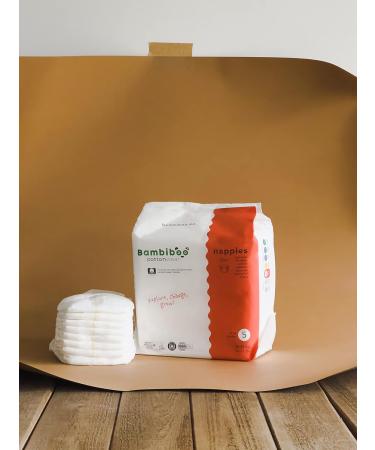 Bambibo Baby Diapers Size 5 Junior (12-17 kg) - 24 Organic Cotton Disposable Diapers with Moisture Indicator - Buy Online on SooperMarket.com