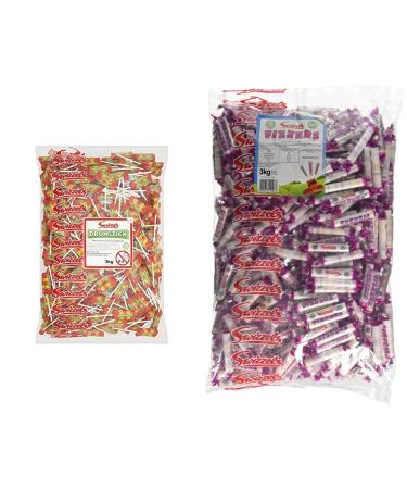 Swizzels Drumstick Lollies 3kg & Original Assorted Fruit Fizzers Bulk Sweets Bag 3 kg + Sweets Bag 3 kg