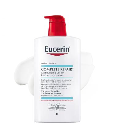 EUCERIN Complete Repair Moisturizing Lotion for Dry to Very Dry Skin 5% Urea Lotion Ceramide/Dry Skin/Fragrance-free/Non-Greasy Lotion | Recommended by Dermatologists | Face & Body Lotion 1L Tube Unscented 1 l (Pack of 1)