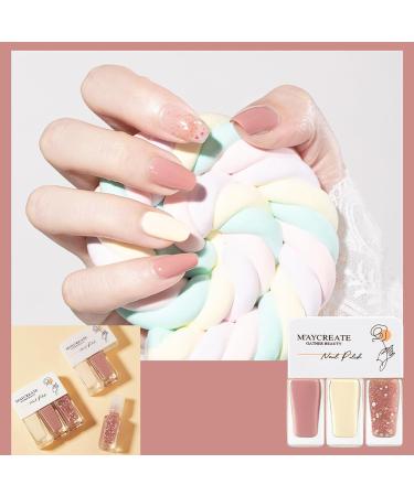 Nail Polish Nail Varnish Pink White Glitter 3 -in-1 Nail Polish Quick Dry Breathable French Manicure Nude Natural Elegant Non-toxic No UV Needed Nail Polishes for Woman Home DIY Nail Art Gift - Buy Online on SooperMarket.com
