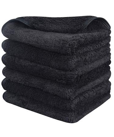 Sinland Microfiber Face Cloths Reusable Makeup Remover Cloth Ultra Soft Washcloths for Women and Baby 12Inch x 12Inch Black 6 Pack 12x12 Inch (Pack of 6) Black