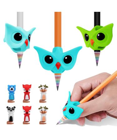 Vicloon pencil handles 3 pieces of writing aid for pen ergonomic correction pin handles pencil handles for children with 6 cartoon pen caps for right and left -handers 9 pieces - owl + pen cap (green)