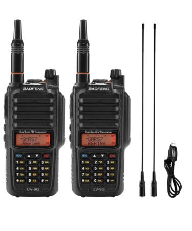 Baofeng UV-9G GMRS Radio (2 Pack) IP67 Waterproof Outdoors Two Way Radios Long Range Rechargeable with Programming Cable and RA-MD2 Antennas GMRS Repeater Capable Support Chirp 2PCS+Antennas