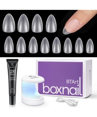 Gel Nail Kit Short Almond - BTArbox Soft Gel Nail Tips and Solid Nail Glue Gel Kit, 300pcs Short Almond Full Matte Fake Nail Tips with Portable Nail Lamp, Acrylic Gel Nail Extension Kit N-Short Almond - Solid Gel