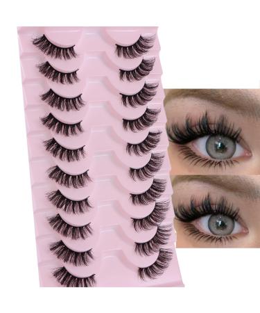 outopen 10 Pairs Half Lashes 3D Multi-Layers Fluffy Cat Eye Lashes Clear Band Natural Look False Eyelashes That Look Like Extensions 15mm Curl Volume Lashes Reusable (A2)
