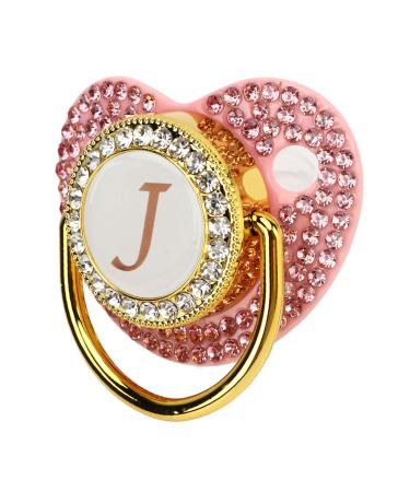 Gold Baby Pacifier Rhinestone Covered Rhinestone Lightweight Pacifier Set for 6-18 Months Baby Home Use (Letter J)