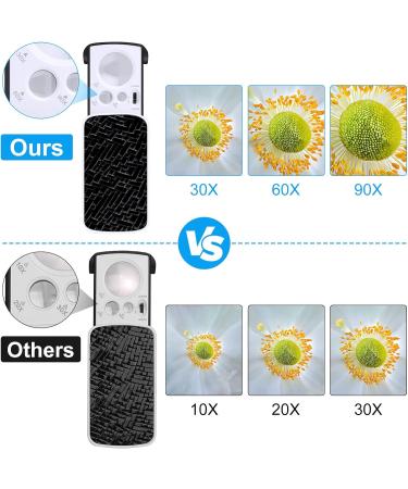 2 Pack Illuminated Jewelers Loupe 30X 60X 90X Portable Eye Loupe Magnifier Lighted Magnifying Glass with Bright LED Light for Jewelry Coins Gems Stamps Watches Rocks Black - Buy Online on SooperMarket.com