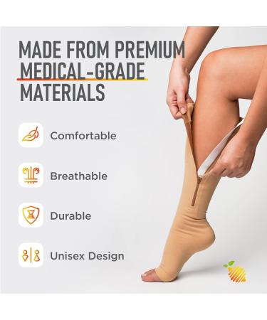 Lemon Hero XXL Beige Compression Socks for Men - Open Toe Zipper Design Ideal for Travel & Support - Buy Online on SooperMarket.com