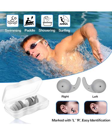 Waterproof Silicone Ear Plugs for Swimming - 2 Pack for Adults & Teens 12+, Ideal for Pool, Surfing, Kayaking, Canoeing - Black+Gray - Buy Online on SooperMarket.com