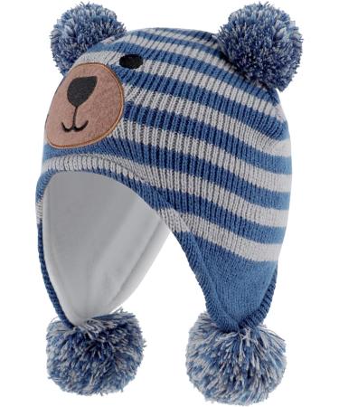 KAKU NANU Double Pom Pom Earflap Toddler Winter Hat - Fleece Lined Beanie for Boys and Girls 6-12 Months - Blue-Grey - Buy Online on SooperMarket.com