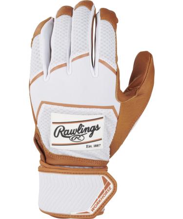 Rawlings | Workhorse Baseball Batting Gloves | Compression Strap | Adult | Multiple Colors X-Large Caramel/White
