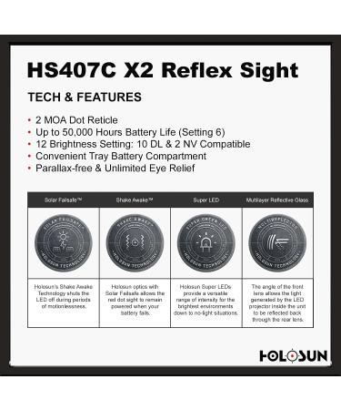 Holosun HS407C-X2 Classic Open Reflex Red Dot Sight 2 MOA - Black - Buy Online on SooperMarket.com