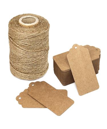 300 Feet Natural Jute Twine and 100PCS Brown Rectangle Kraft Paper Gift Tags for Crafts & Price Tags Labels by Blisstime