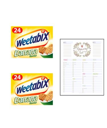 Wholegrain Wheat Biscuits Bundle which Contains Weetabix Banana Cereal Biscuits 24 Per Pack - Pack of 2 with Grocery List Card