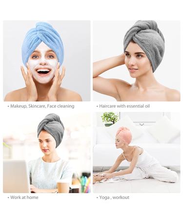 3 Pack Microfiber Hair Towel Wrap - Super Absorbent Fast Drying Caps for Curly, Long & Thick Hair | BEoffer Turbans in Gray, Pink & Blue - Buy Online on SooperMarket.com