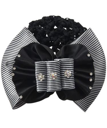 Lodokdre Faux Rhinestone Decor Ruched Bow Hair Snood Net Bun Cover White Black
