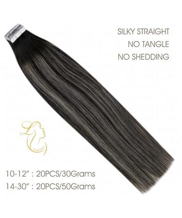 Autumn Deal: LAAVOO 16 Real Hair Tape Extensions - Black Ombre Silver Seamless Skin Weft (50g/20pcs) - Buy Online on SooperMarket.com