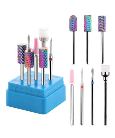 Makartt Nail Drill Bits, 7Pcs Tungsten Carbide Diamond Ceramic Nail Drill Bit Set For Acrylic Nails 3/32 Drill Bits For Nail Drill Remover Gel Polish Poly Nail Gel Nails Cuticles