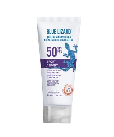 Blue Lizard Sport SPF 50 Mineral-Based Sunscreen Lotion - SPF 50 Broad Spectrum UVA/UVB Water Resistant (Up to 80 Minutes) - 89 mL 89 ml (Pack of 1)