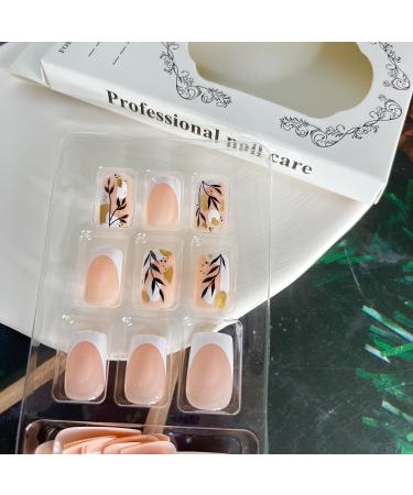 Medium Square French Tip Press on Nails with Fall Leaf Design - Glitter Acrylic False Nails for Women - Style 1 - Buy Online on SooperMarket.com