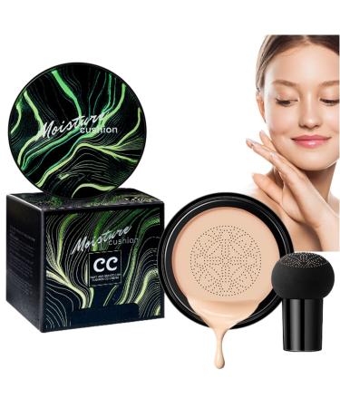 Mushroom Head Air Cushion CC Cream Foundation, Moisturizing BB Cream Face Makeup Foundation Long-Lasting Coverage of Blemishes, Matte Even Skin Tone Nude Makeup Base Primer (02# Natural)