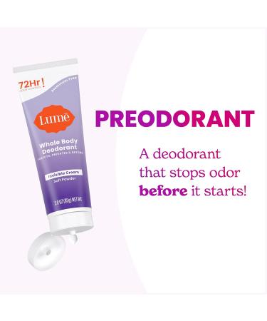 Lume Whole Body Deodorant - Invisible Cream Tube - 72 Hour Odor Control - Aluminum Free Baking Soda Free Skin Safe - 3.0 ounce (Soft Powder) Soft Powder 3 Ounce (Pack of 1) - Buy Online on SooperMarket.com