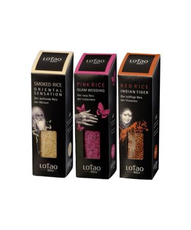 Colorful Lotao Deli Reis Set I with 3x300g organic rice |High quality test set with 3 varieties: Pinker Langkorn rice Glam Wedding Red Natural Rice Tiger Umbra smoked basmati Oriental Sensation Mix 300 g (3 Series Pack)