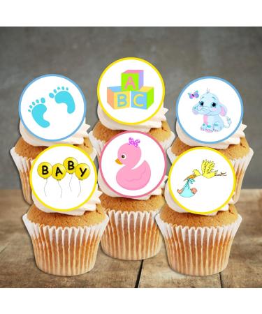 PRECUT Baby Shower Cupcake Toppers Gender Reveal Edible Mini Cake Decorations Edible Baby Shower Decorations Baby Boy Cupcake Toppers Baby Girl Cake Decoration Baby Shower Cake Toppers (24) - Buy Online on SooperMarket.com