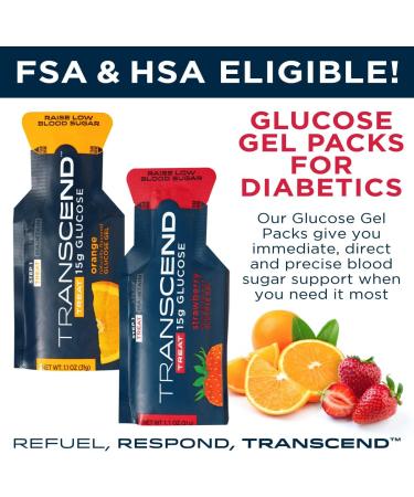 Transcend Glucose Gel Packs - Strawberry & Orange 50 Pack - FSA/HSA Eligible - Made in USA - 15g Dose - Diabetic Blood Sugar Support - Buy Online on SooperMarket.com