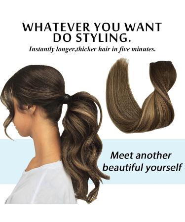 GOO GOO Balayage Chocolate Brown to Caramel Blonde Human Hair Extensions - 16 Inch Invisible Wire Hairpiece - Buy Online on SooperMarket.com