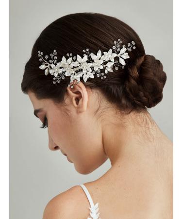 SWEETV Bridal Hair Accessories Rhinestone Bride Wedding Hair Comb Pearl Bridal Hair Piece Brides Crystal Hair clip Hamdmade Side Combs for Women and Girls Silver
