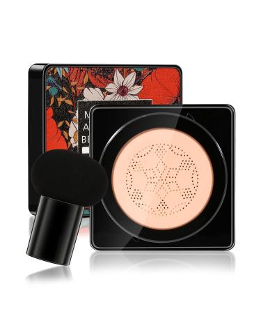 Mushroom Head Air Cushion CC Cream, BB Cream, Moisturizing Concealer, Moisturizing BB Cream Makeup Base Long Lasting with Mushroom Makeup Sponge, Easy to Apply, Round (Natural)