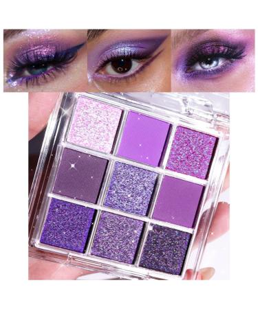 evpct 9 Colors Purple Pink Lavender Glitter Shimmer Matte Eye Shadow Palette Makeup Highly Pigmented Waterproof Violet Mauve Dark Purple Silver Pearl White Shimmer Sparkling Party Eyeshadow Palette 1 Count (Pack of 1) G-9 Colors Purple