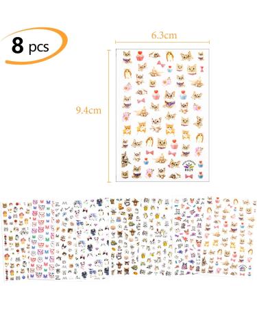 PHOGARY Cat Nail Stickers - 8 Sheets Nail Art Decals for Women & Girls | Perfect for False Nails & Manicure Gifts - International Shipping Available - Buy Online on SooperMarket.com