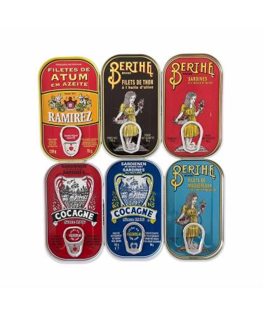 Portuguese Canned Food Set - 6 Types - Sardines - Tuna Fillets - Mackerel - Berthe - Cocagne - Portugal
