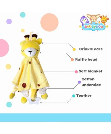 Bubby Boo Yellow Giraffe Stuffed Animal Security Blanket with Rattle and Teether - Soft Snuggle Toy for Baby - Soothing Plush Lovey - Perfect Baby Gift - Buy Online on SooperMarket.com