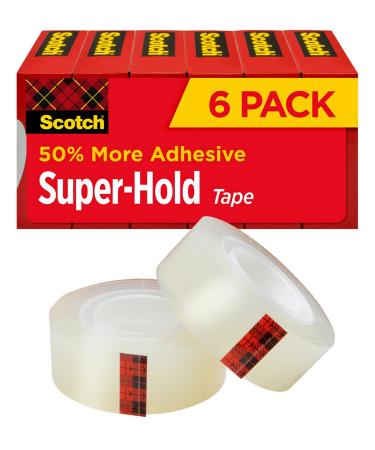 Scotch Super-Hold Tape 6 Rolls 50% More Adhesive Trusted Favorite 3/4 x 800 Inches Boxed (700S6) 6 Pack Super Hold Tape