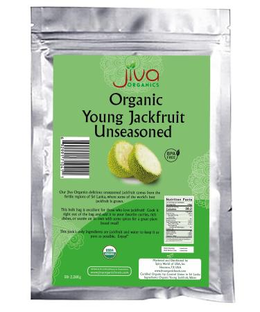 Jiva Organic Jackfruit Unseasoned Bulk Pieces 5 Pound Bag - Young Green Jack Fruit, Non-GMO, Delicious Vegan Meat Alternative