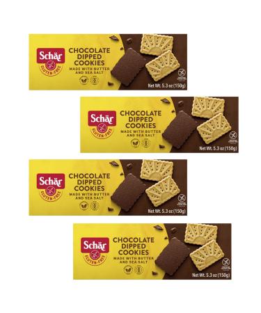 Schar - Chocolate Dipped Cookies - Certified Gluten Free - No GMO's Perservatives or Wheat - (5.03 oz) 4 Pack 5.3 Ounce (Pack of 4)