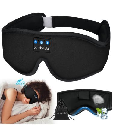 Sleep Mask with Bluetooth Earphones Sleep Headphones Bluetooth Blackout Wireless Eye Mask & Blindfold for Night's Sleep Travel Nap Office Cool Tech Gadgets for Women's Day Gift Headphones Bluetooth Wireless Ice Silk Lining - Black