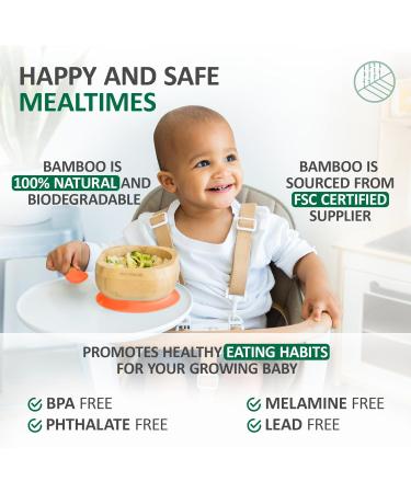eco rascals Natural Bamboo Baby Bowl and Spoon Set | Suction Stay Put Feeding Bowl | BPA-Free | Orange Color - Buy Online on SooperMarket.com