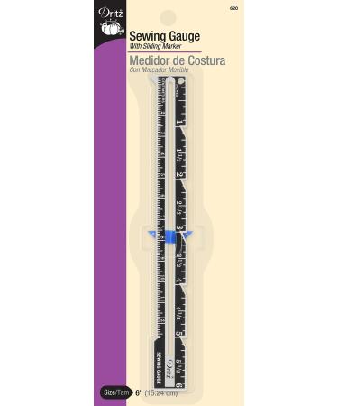 Dritz Sliding Marker Sewing Gauge, Nickel with Black Printing and Blue Slider